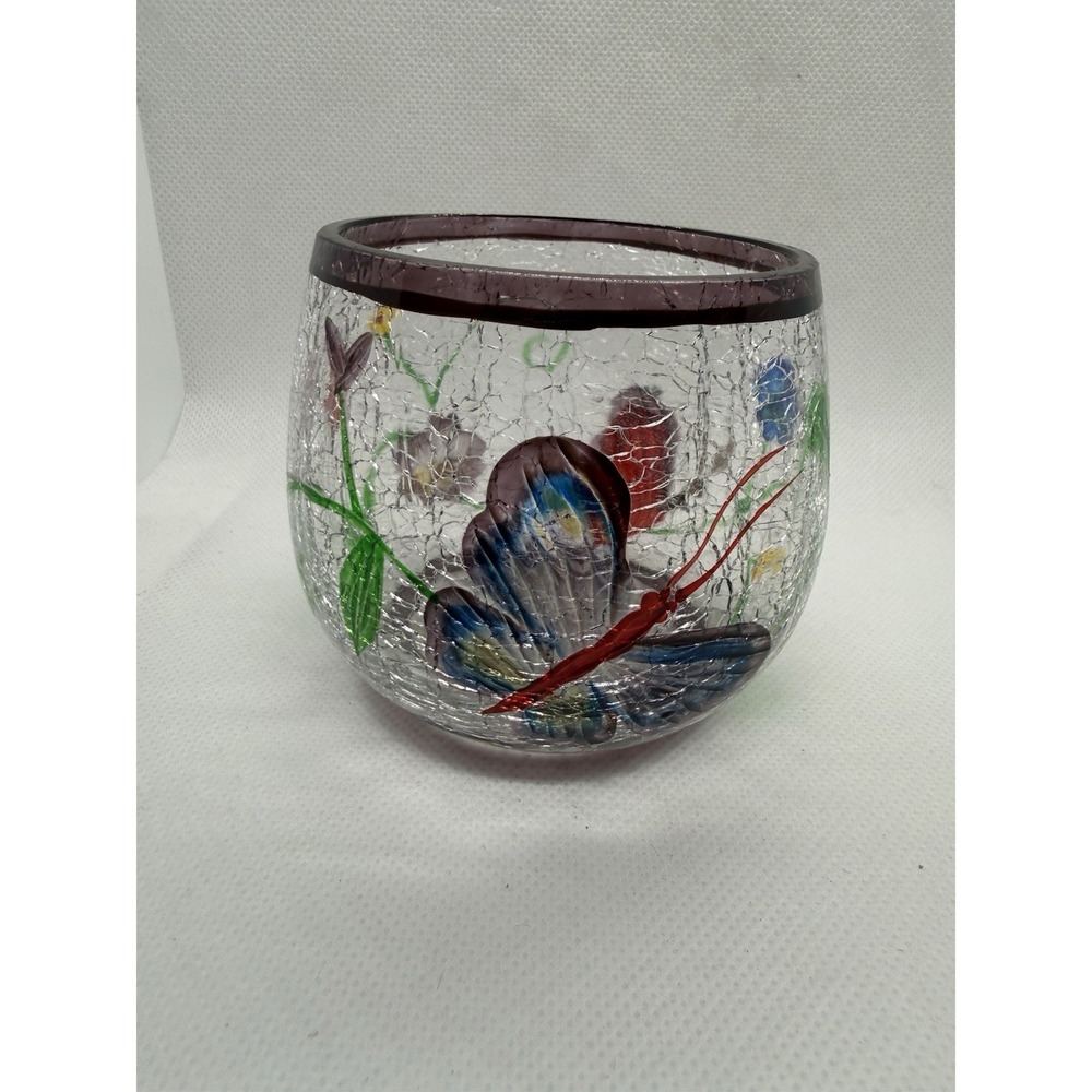 Yankee Candle Butterflies Spring Flowers Crackle Glass Votive Candle Holder
